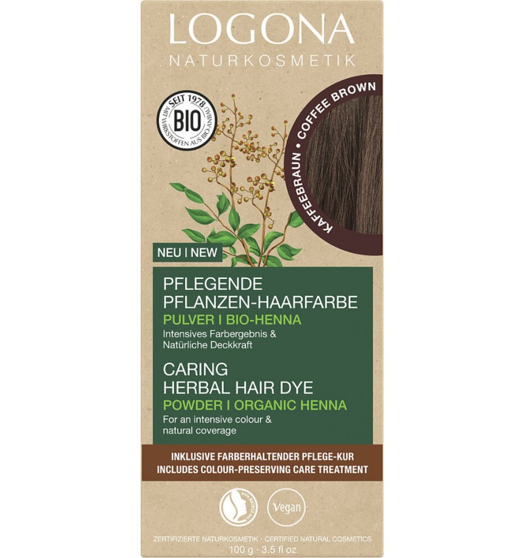 Bio Vopsea de par maro cafea 100gr, pe baza de henna
