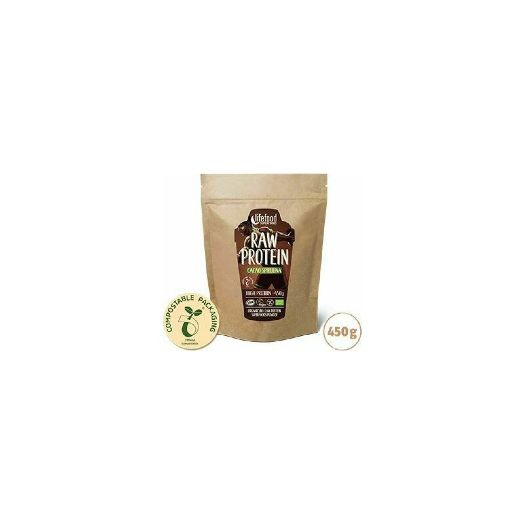 Pudra proteica cu cacao si spirulina bio 450g Lifefood