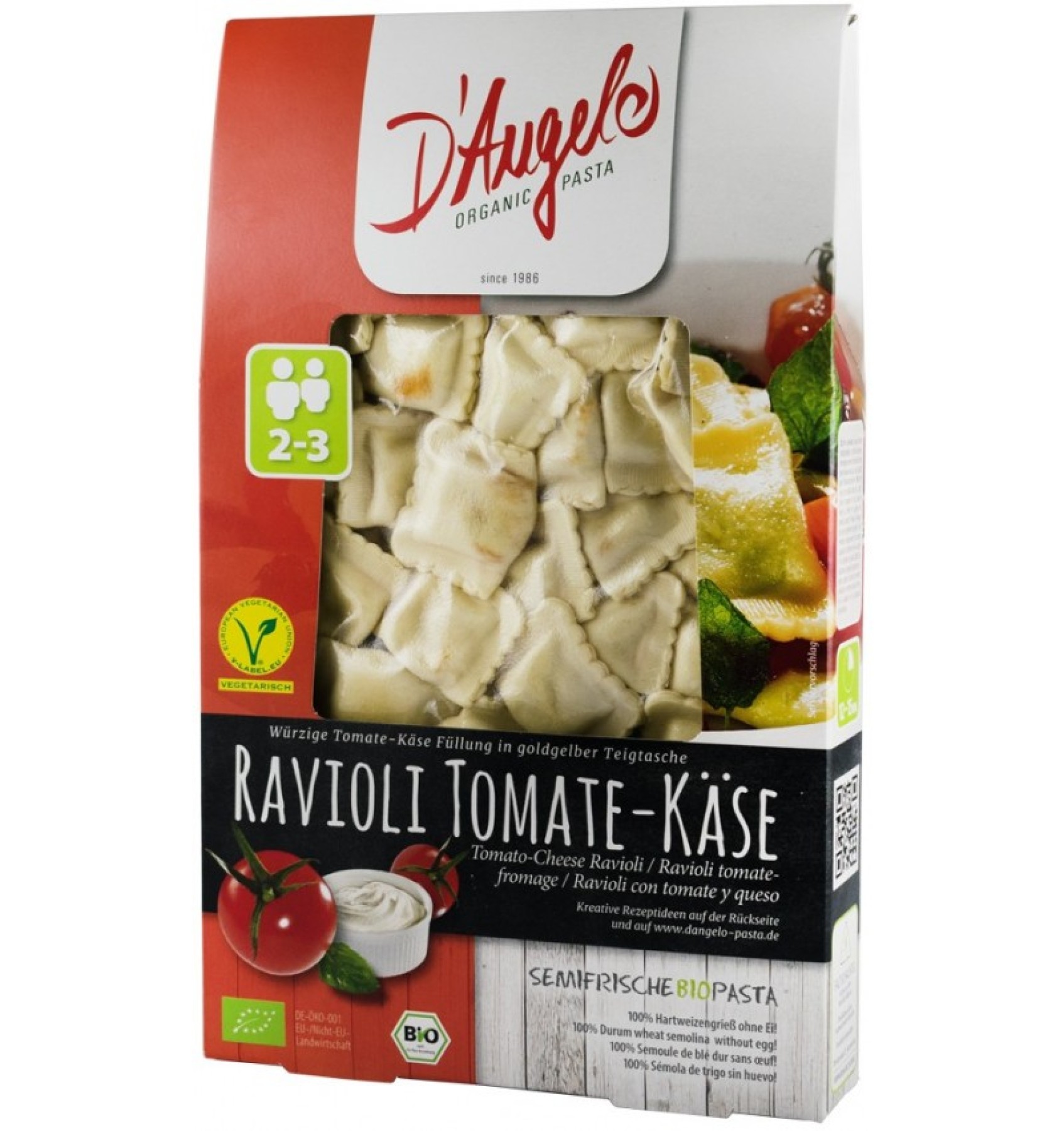 Ravioli bio cu rosii si branza, 250g D`angelo