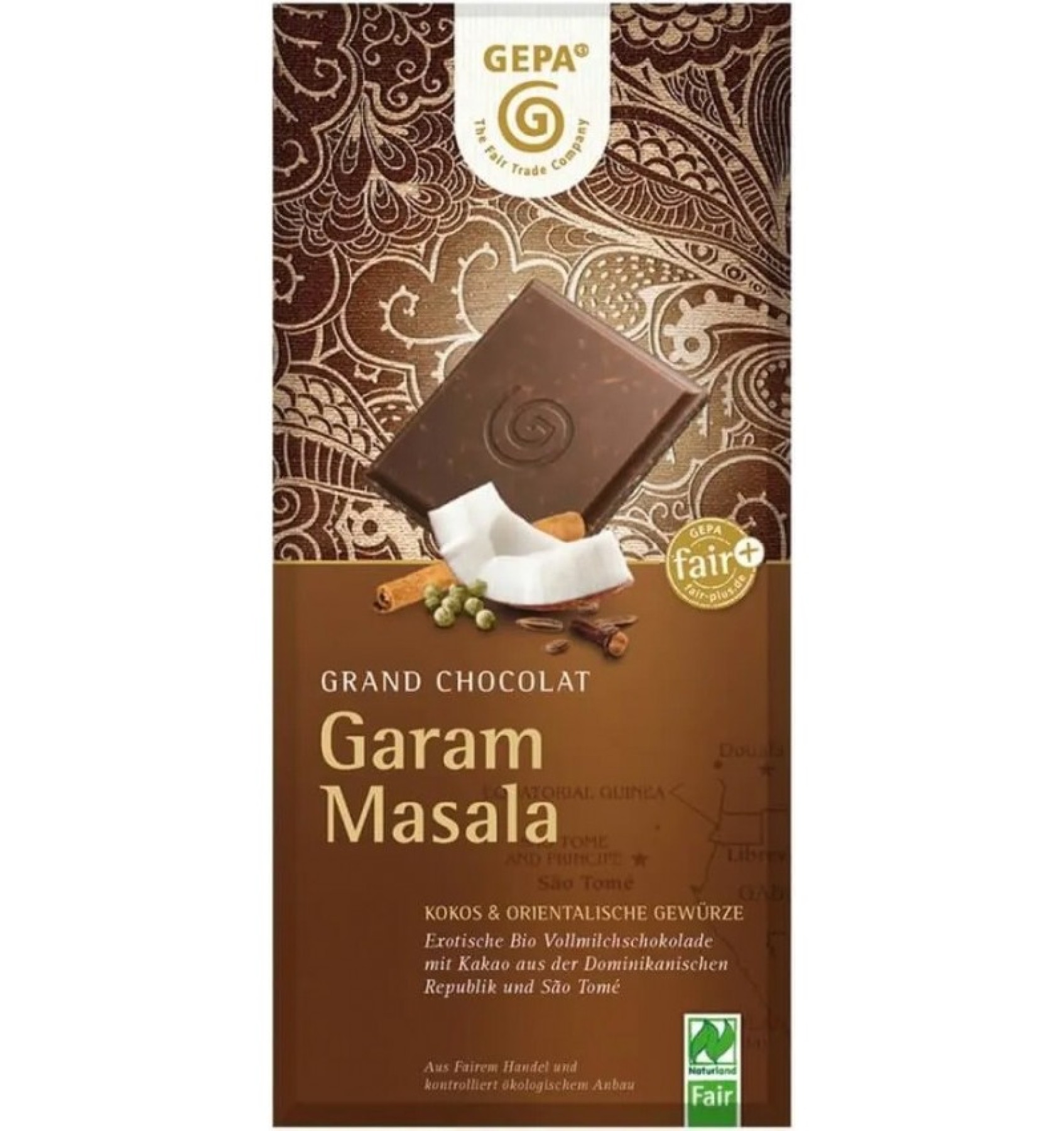 Ciocolata Bio cu lapte, cocos si condimente orientale-Garam Masala,100 g