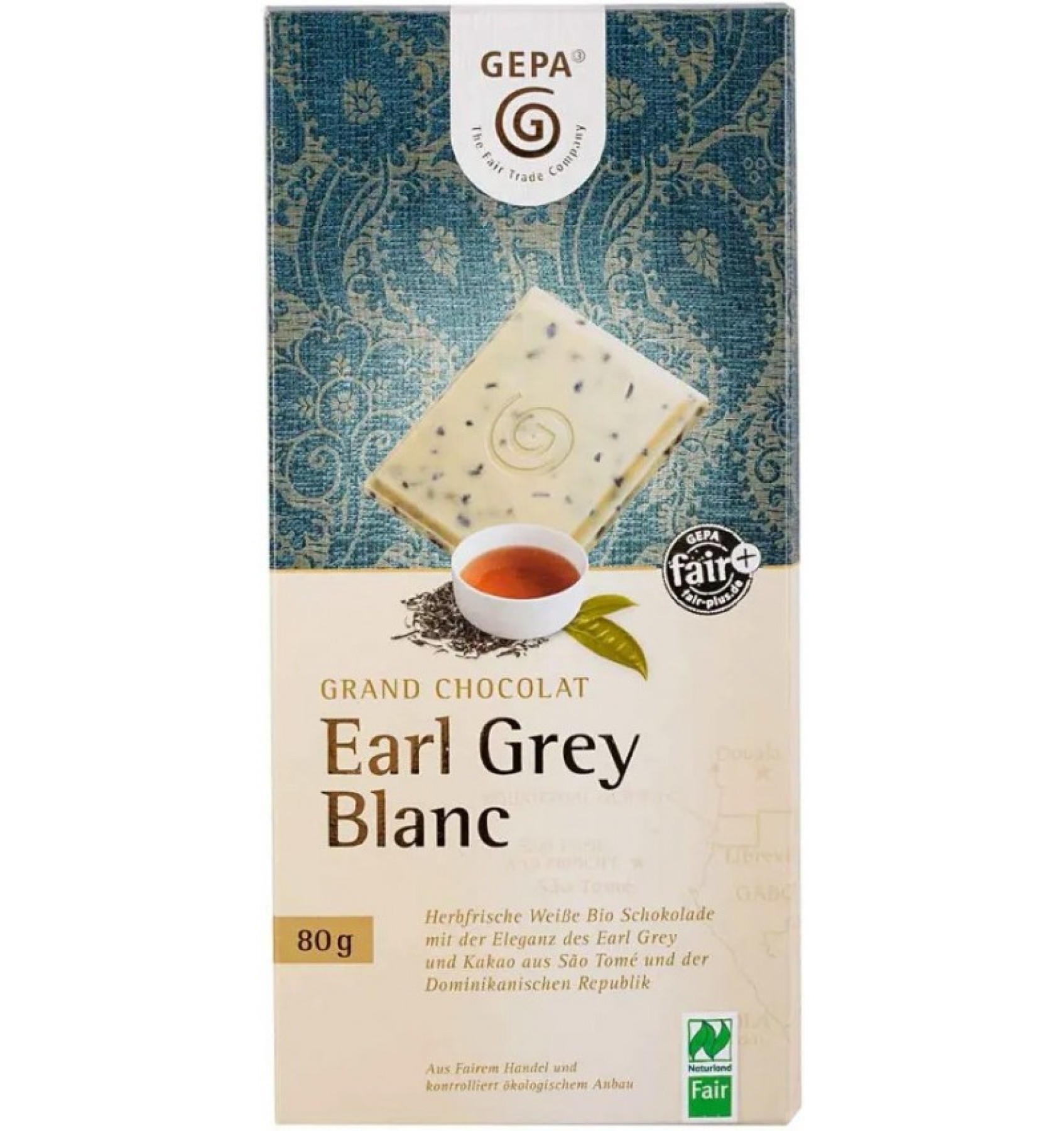 Ciocolata alba Bio cu ceai negru Earl Grey si ulei de Bergamota, 80 gr