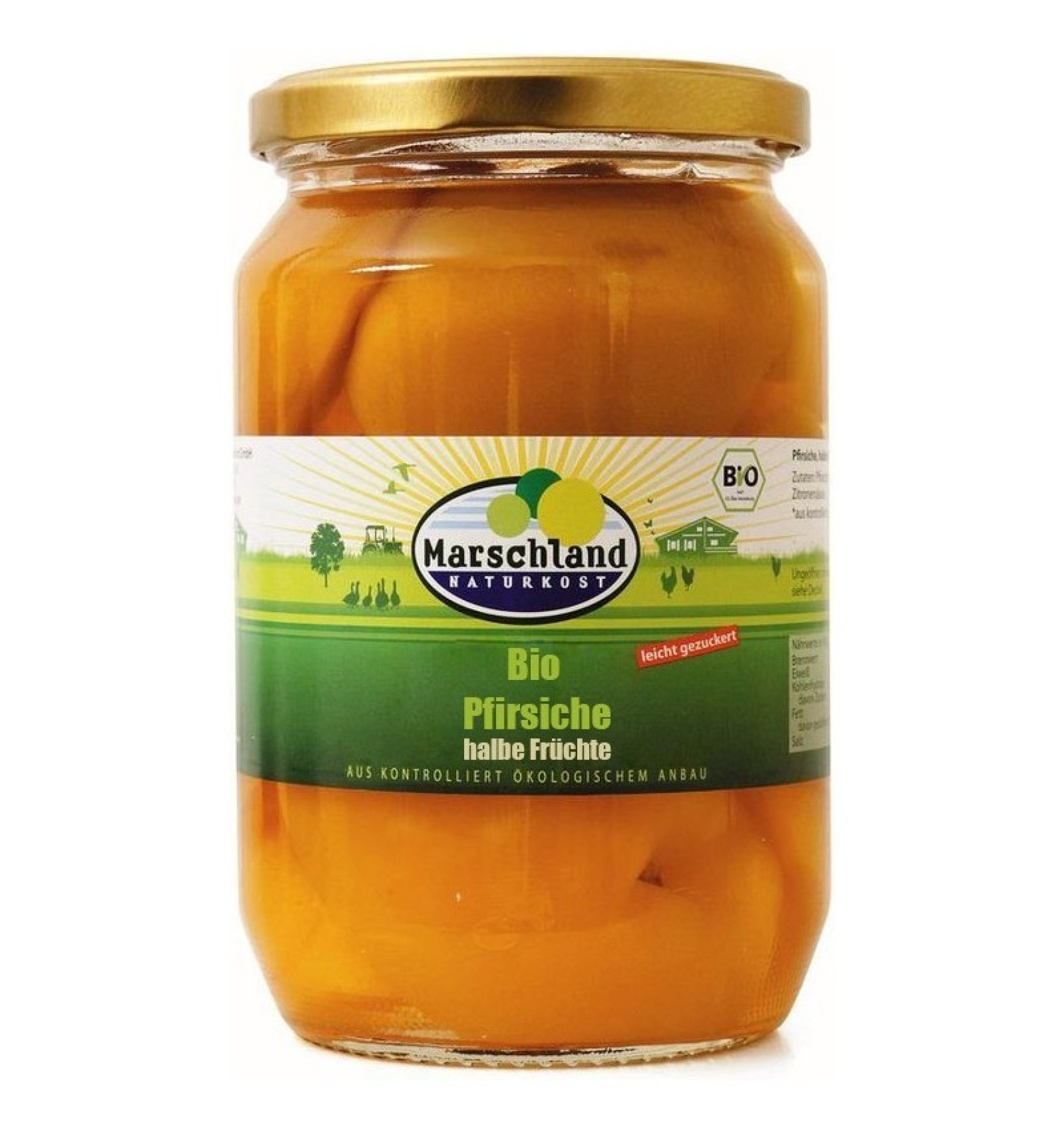Compot bio de piersici jumatati, 680 g/385 g