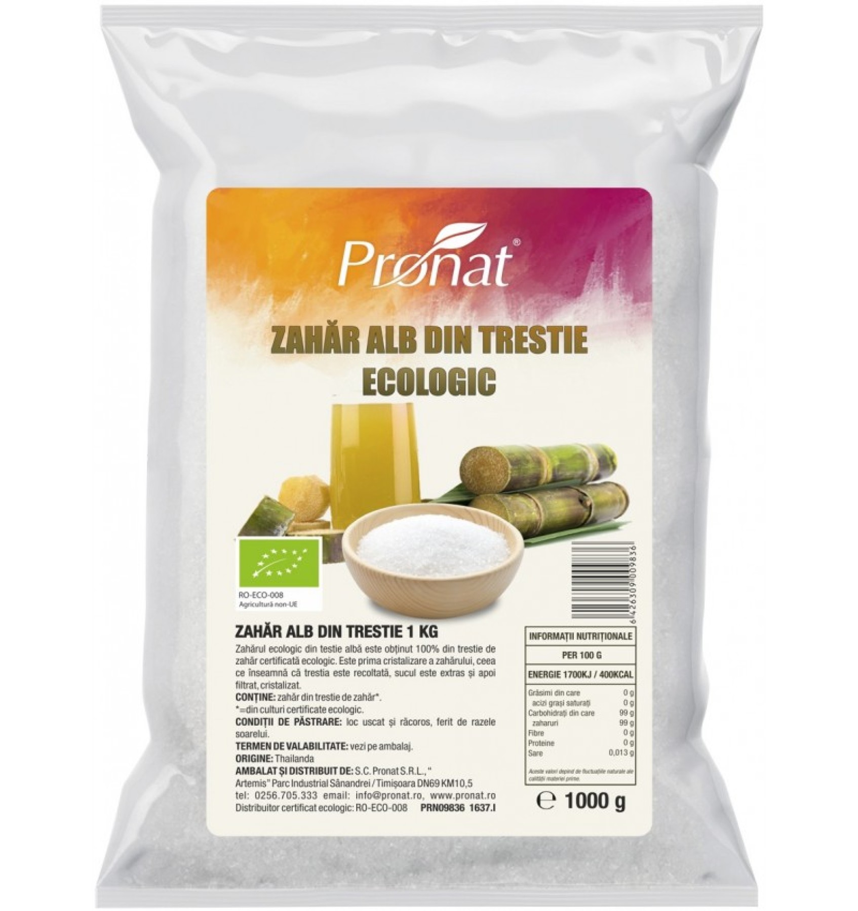 Zahar alb bio din trestie, 1kg