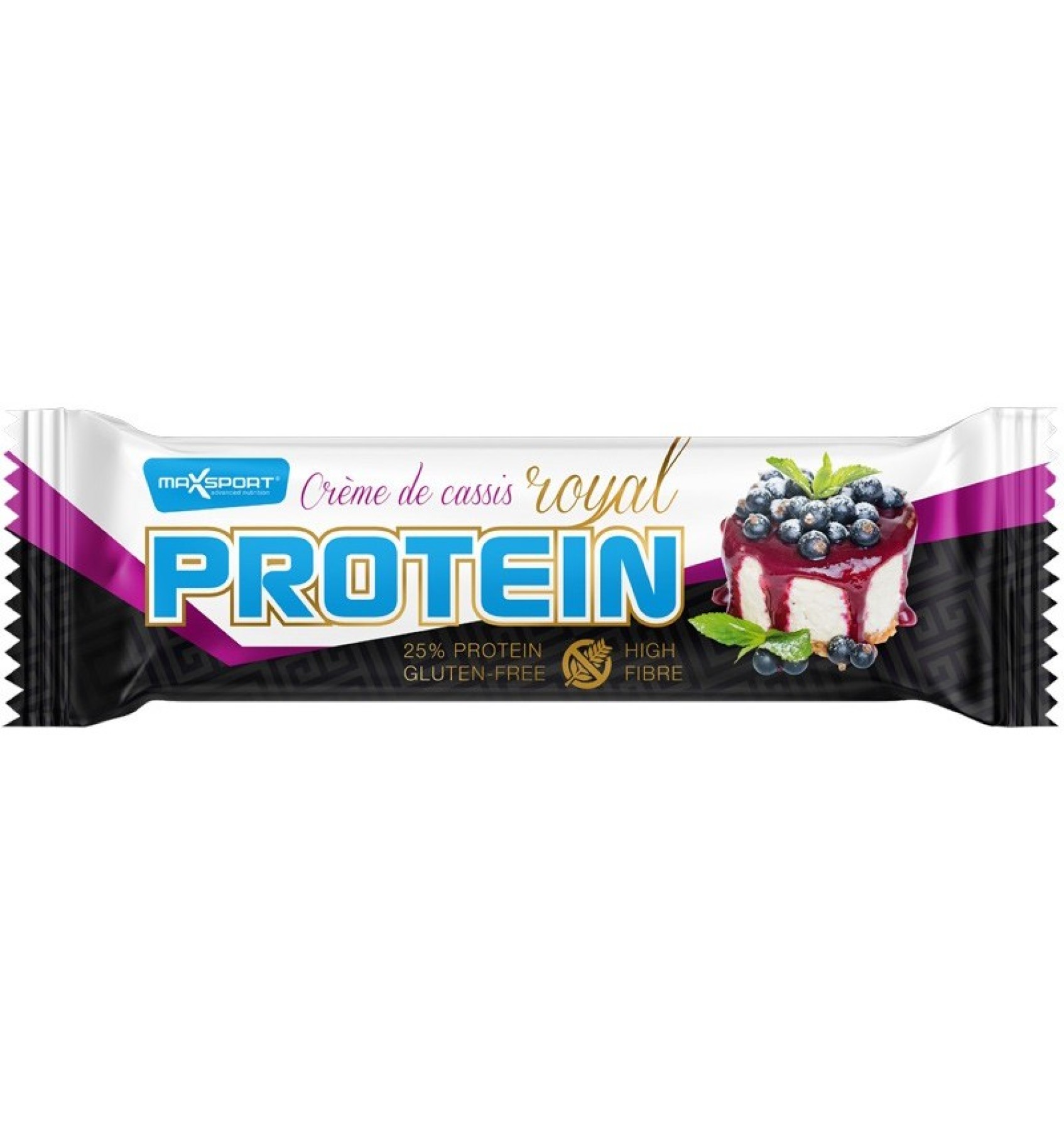 Baton proteic in invelis alb cu aroma de coacaze negre, 60g max sport