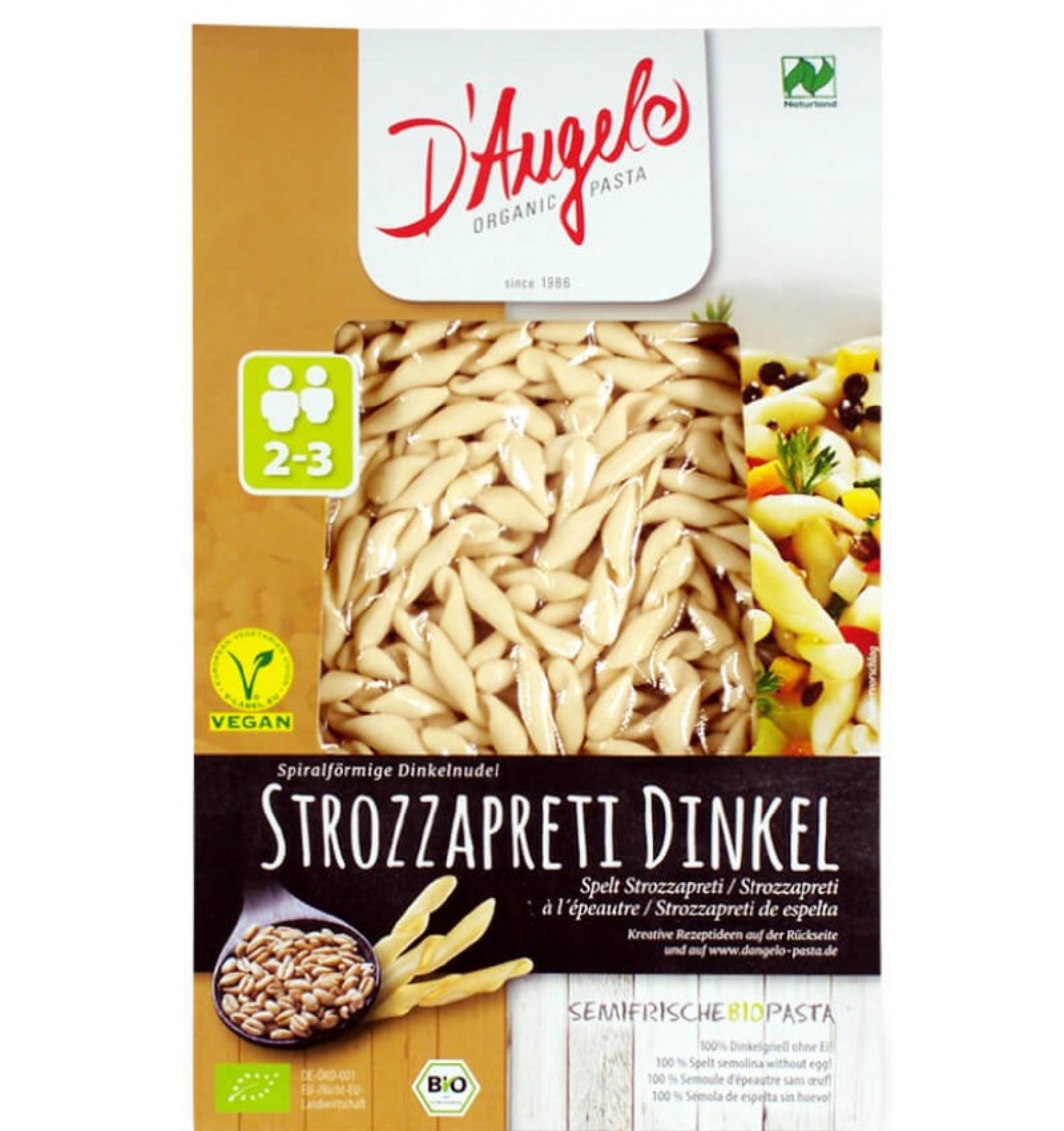 STROZZAPRETI BIO DIN GRAU SPELTA, 250G D\\\'ANGELO PASTA