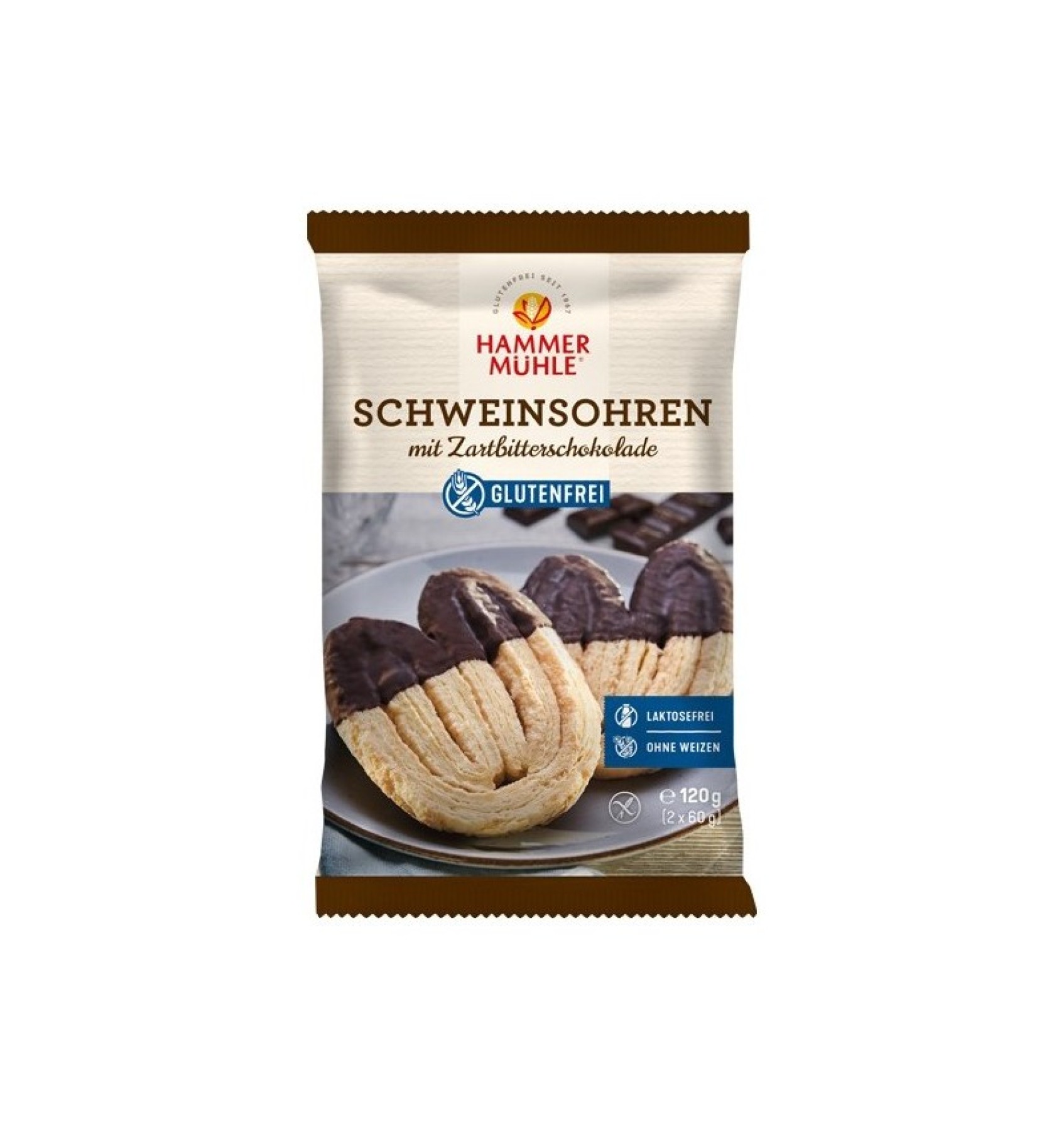 Biscuiti striati tip potcoava, fara gluten, cu glazura de ciocolata neagra, 120 g Hammer