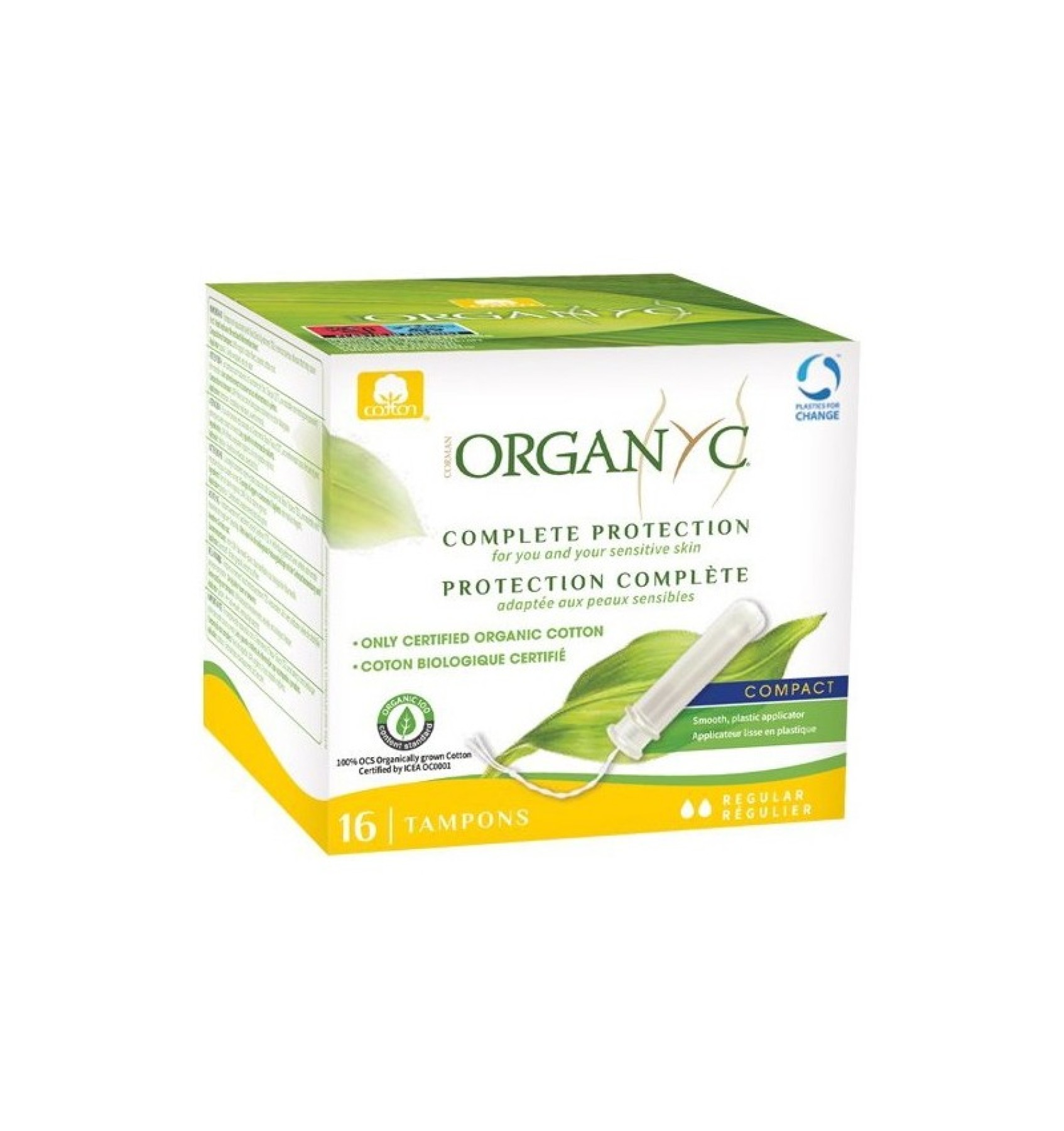 Tampoane organyc regular din bumbac organic, cu aplicator 16 buc