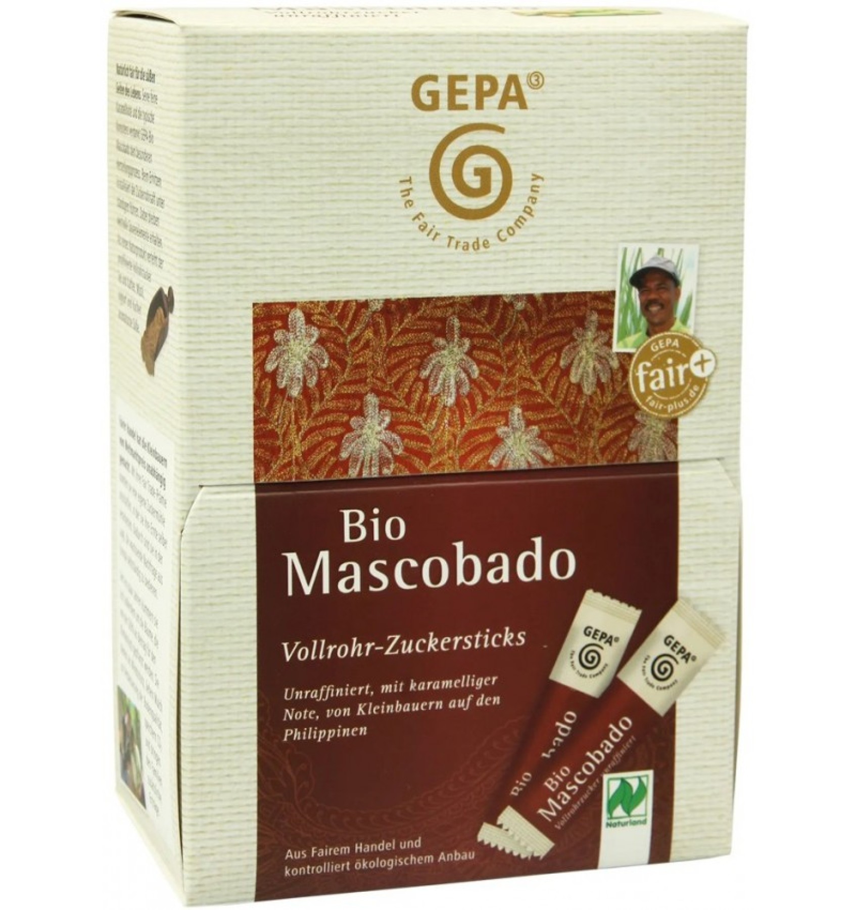Zahar bio integral din trestie Mascobado, 50 pliculete x 3 g (150 g)