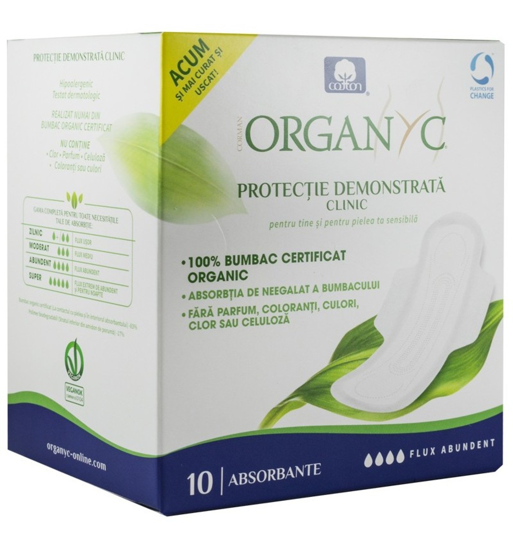 Absorbante intime din bumbac organic pentru noapte 10 buc