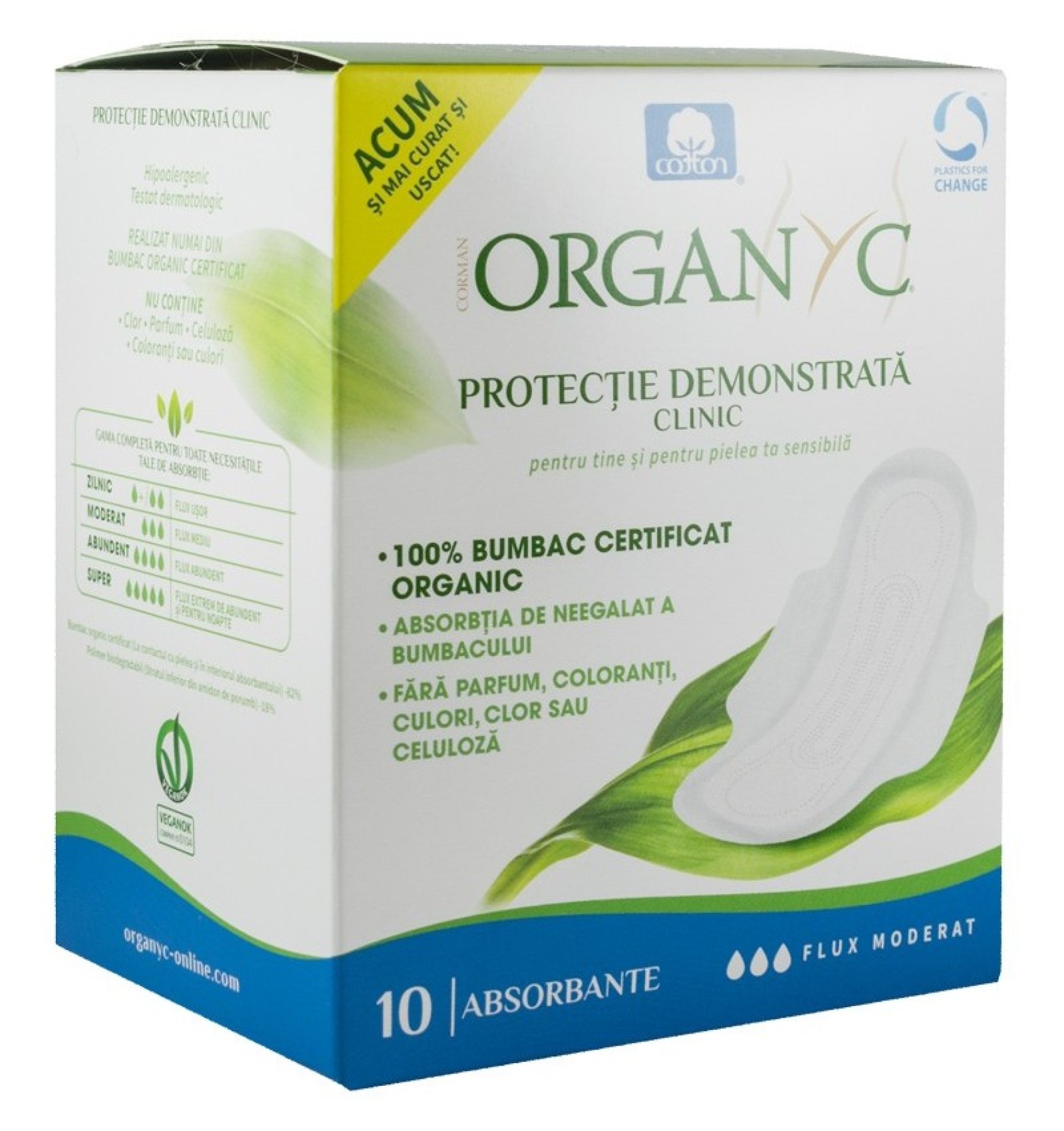 Absorbante intime din bumbac organic pentru zi 10 buc