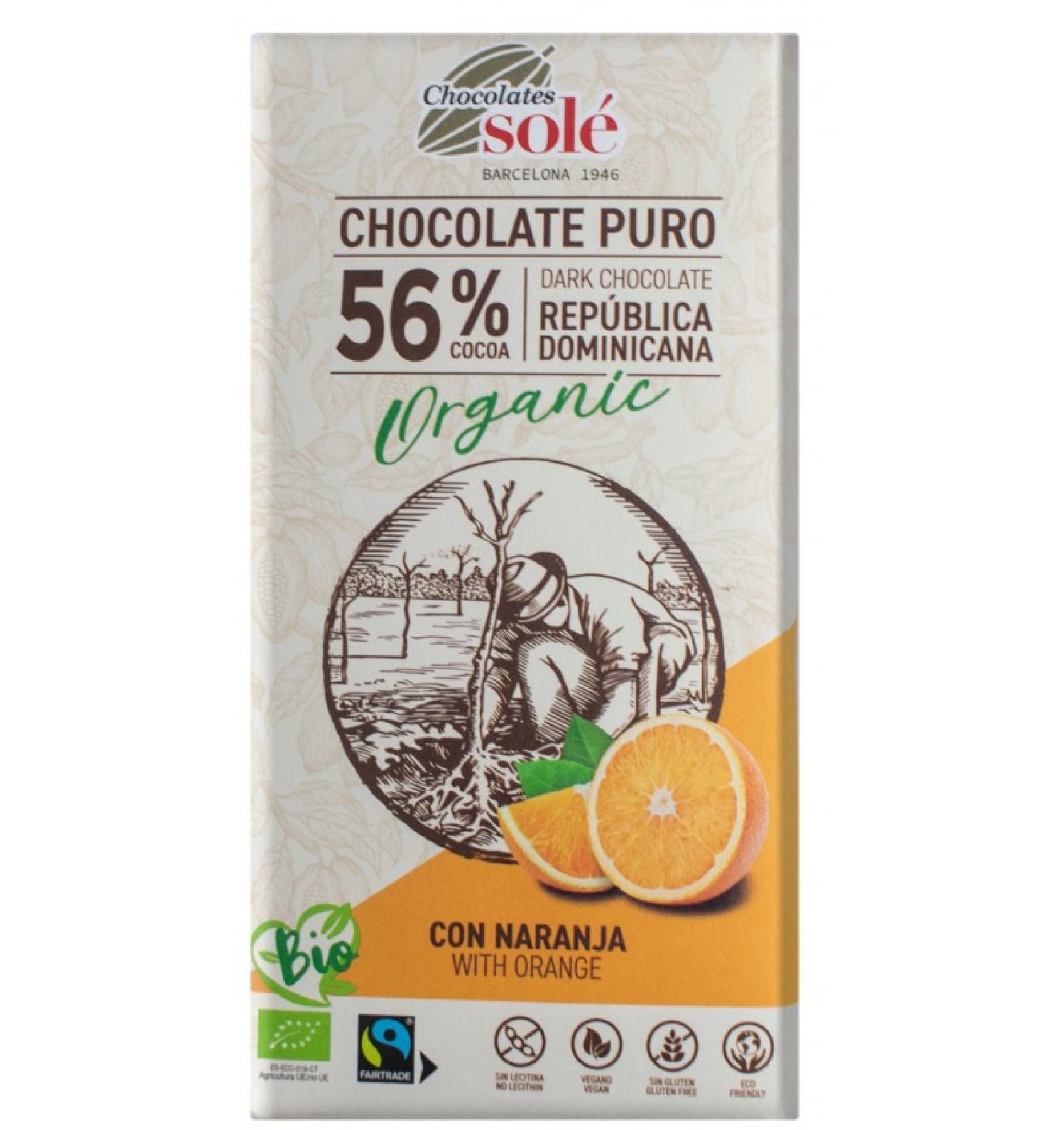Ciocolata neagra BIO cu portocale, 56% cacao, 100 gr Chocolates