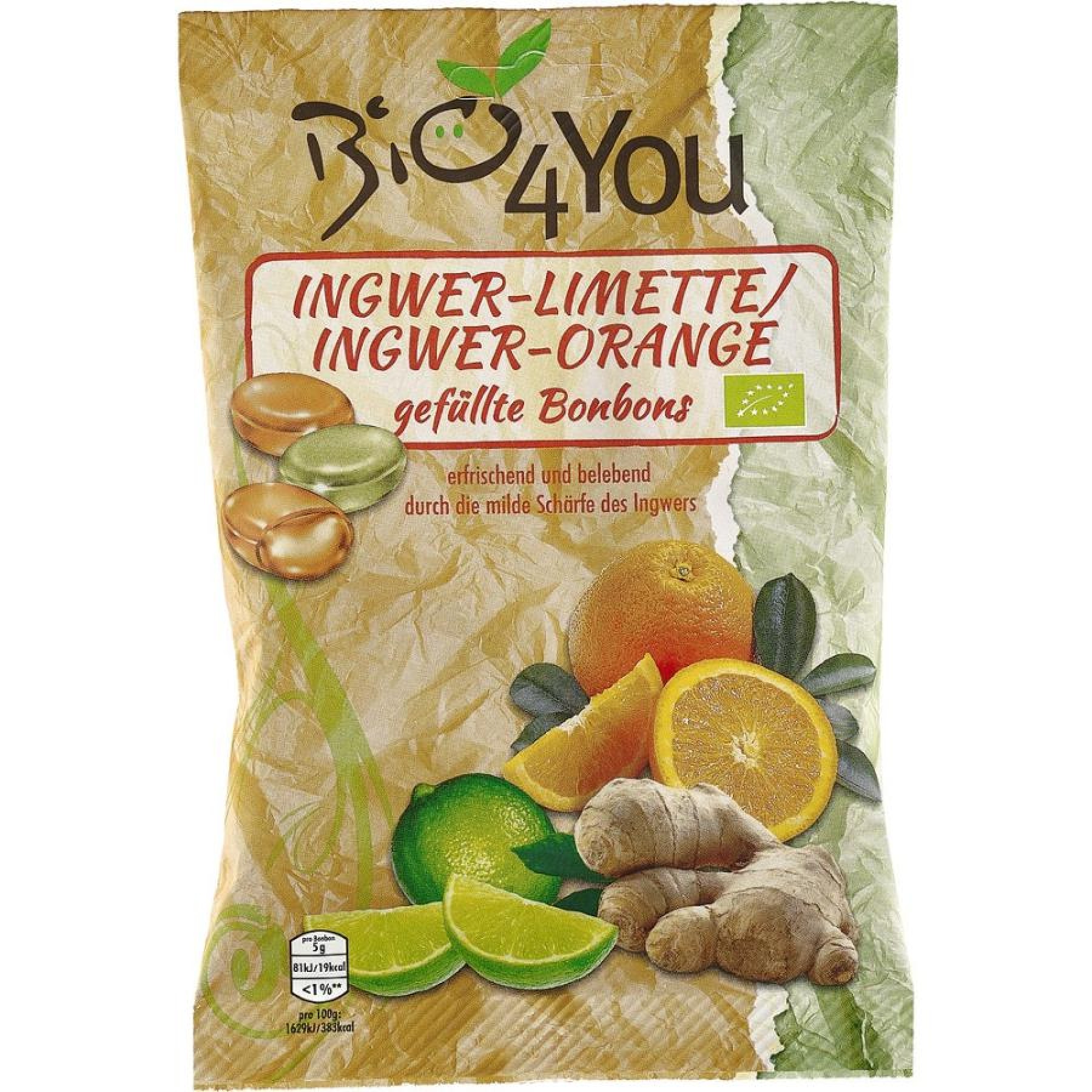 Bomboane ghimbir cu lime si ghimbir cu portocala fara gluten, eco - 75 g
