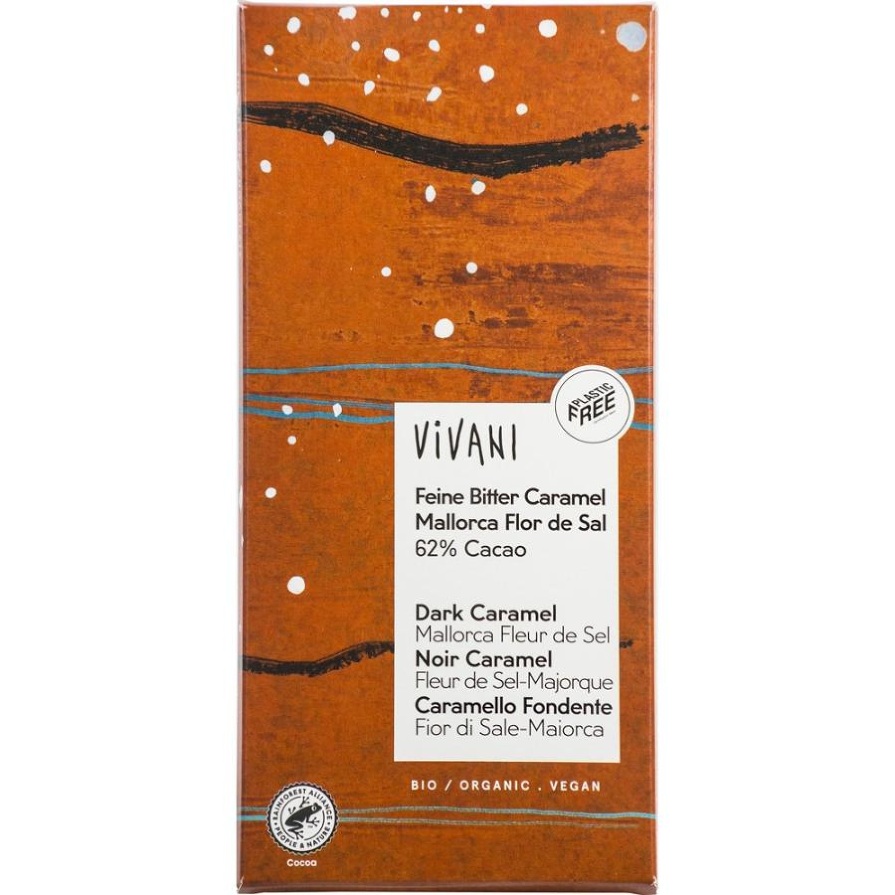 Ciocolata amaruie vegana cu caramel si flori de sare - 80 g