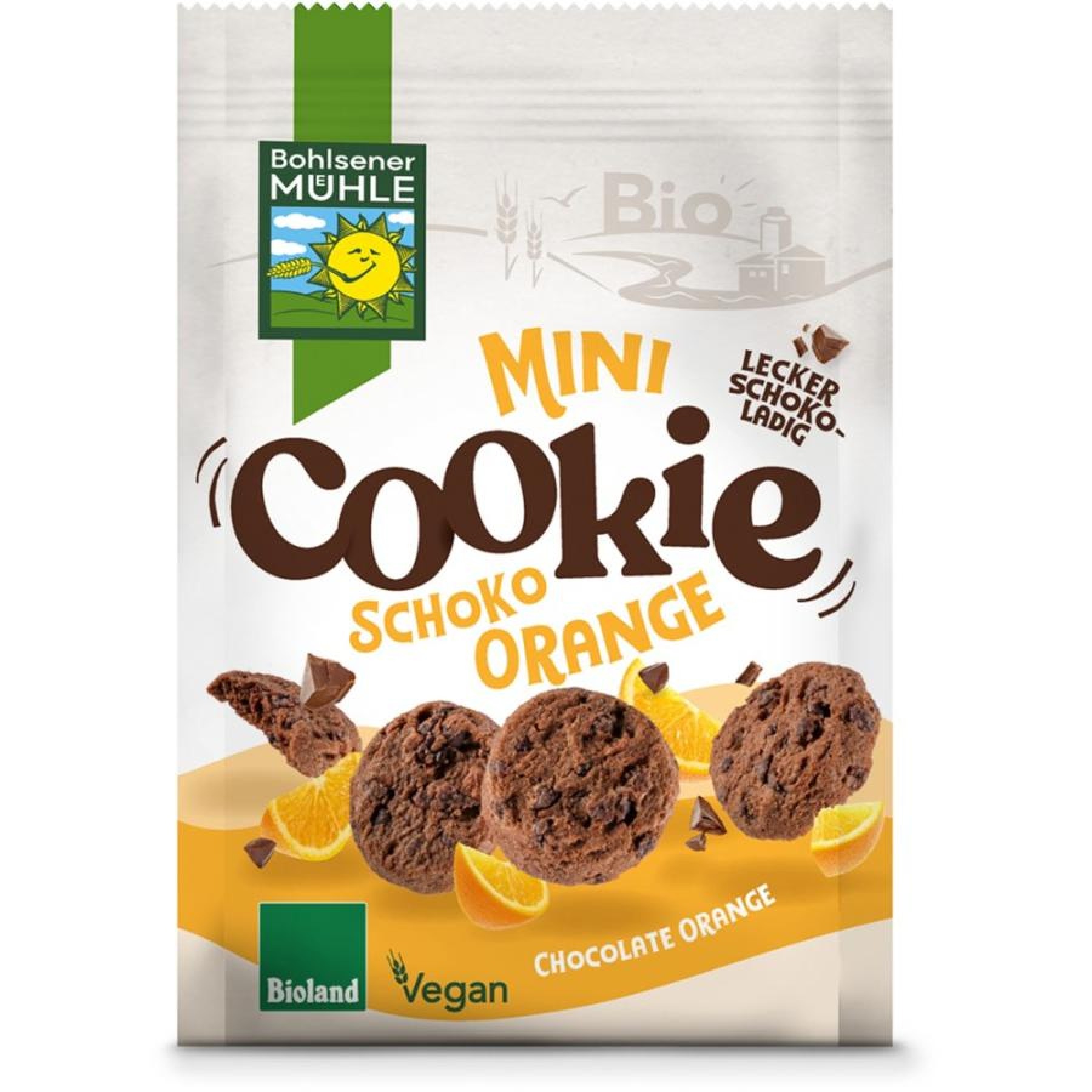 Mini biscuiti cu ciocolata si portocale bio - 125 g