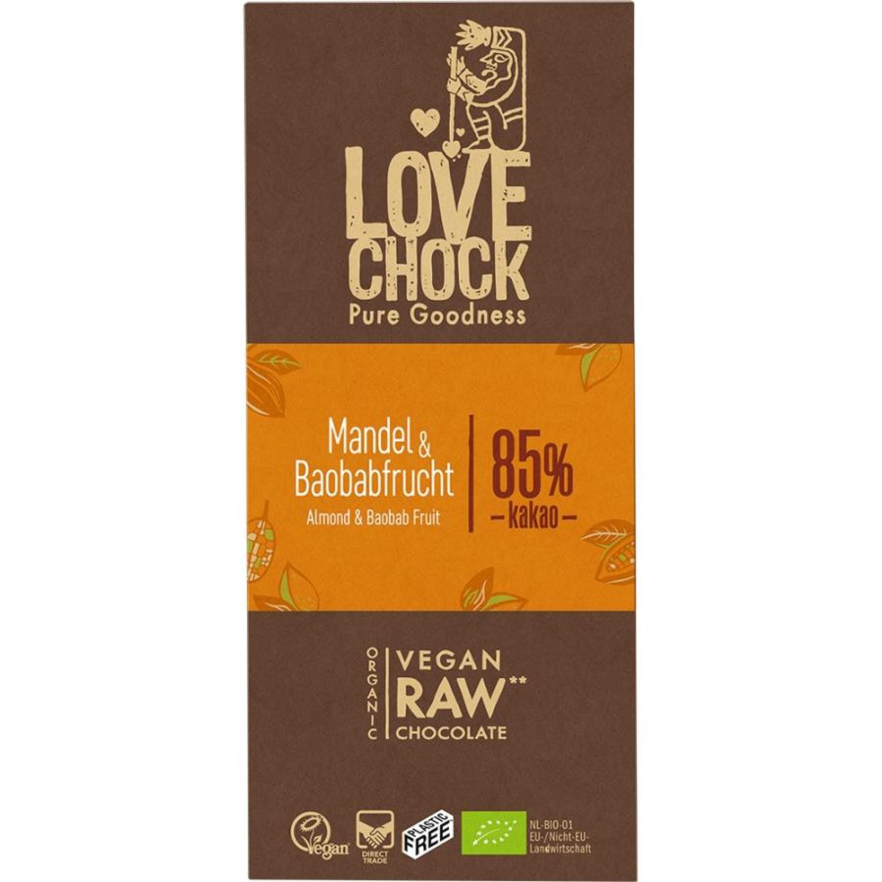Ciocolata raw vegana cu migdale si baobab - 70 g