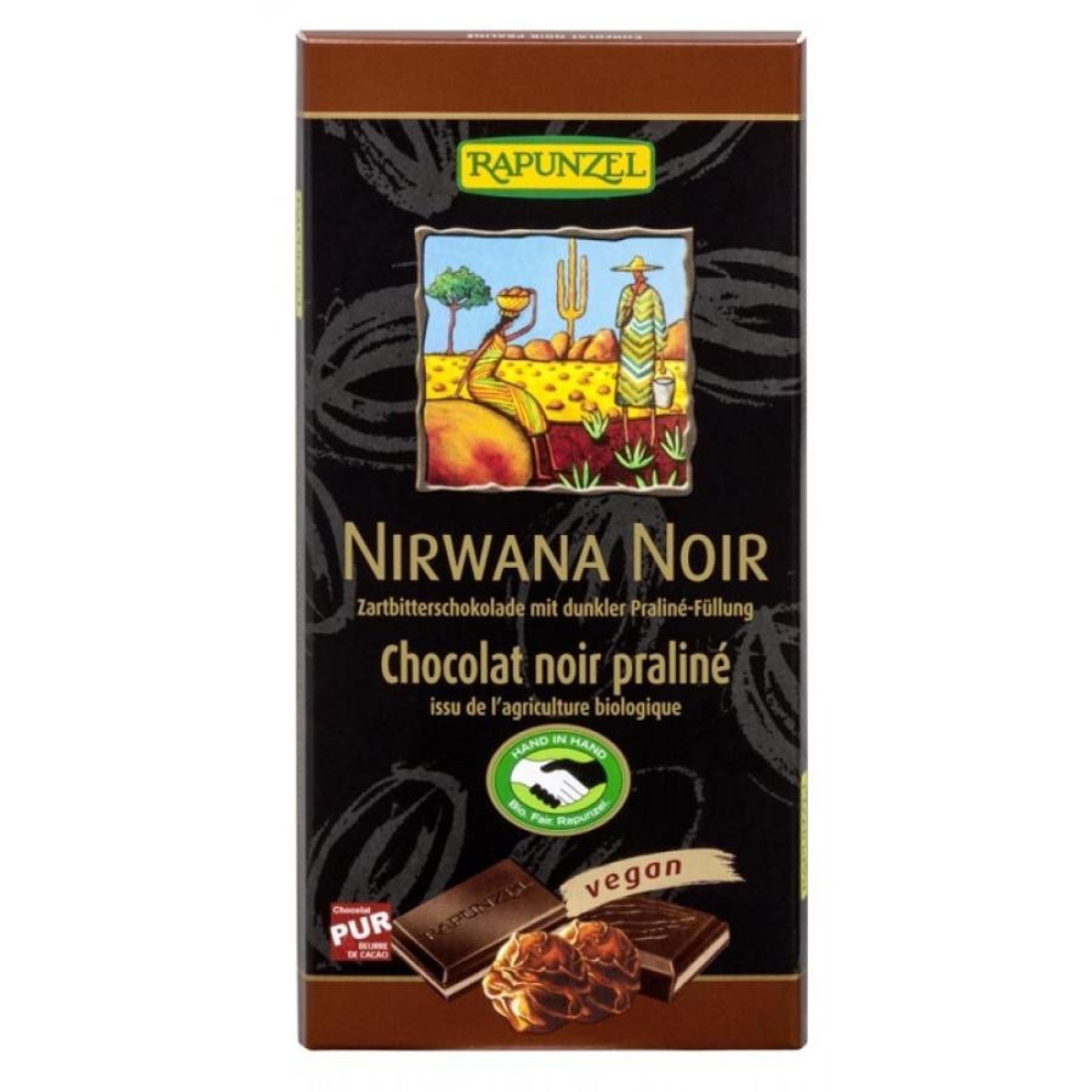 Ciocolata bio nirwana neagra cu praline 55% cacao - 100 g