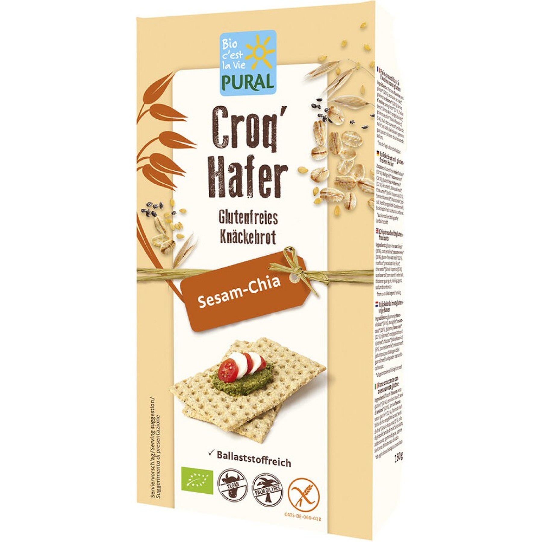 Crackers din ovaz cu susan si chia fara gluten, eco - 160 g