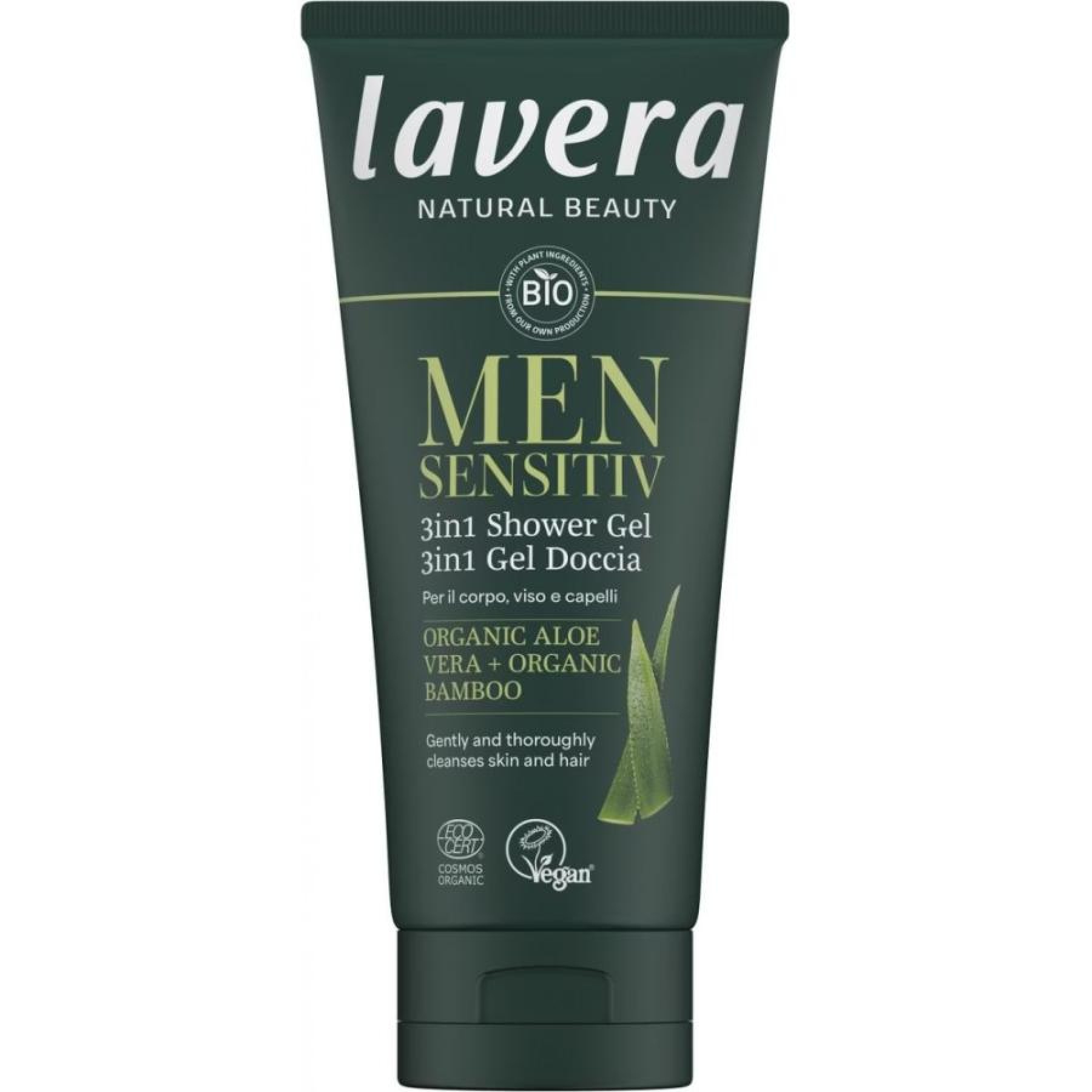 Gel de dus sensitiv 3 in 1 cu aloe vera bio si bambus bio pentru barbati - 200 ml