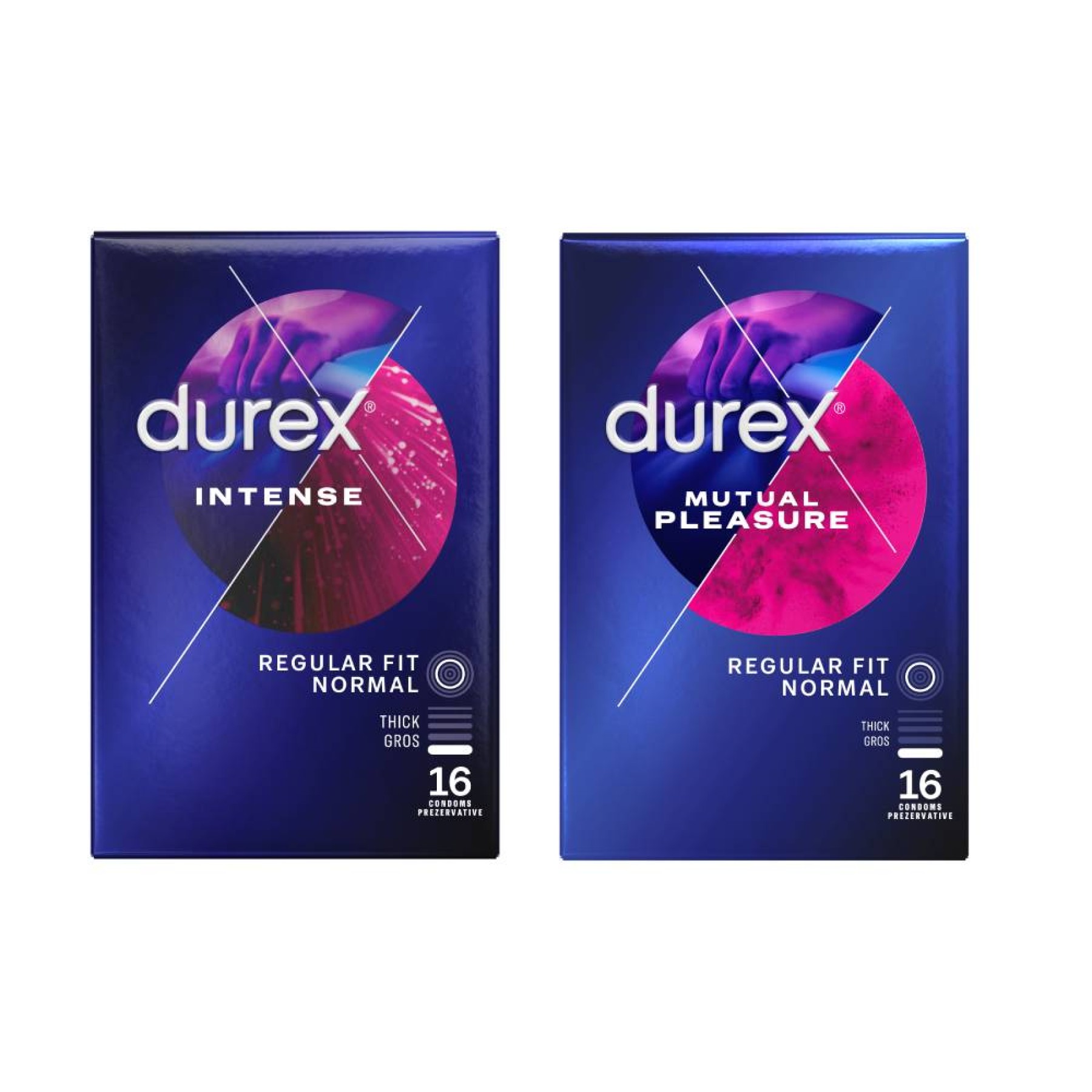 Pachet Prezervative Durex Mutual Pleasure 16 bucati + Intense Orgasmic 16 bucati