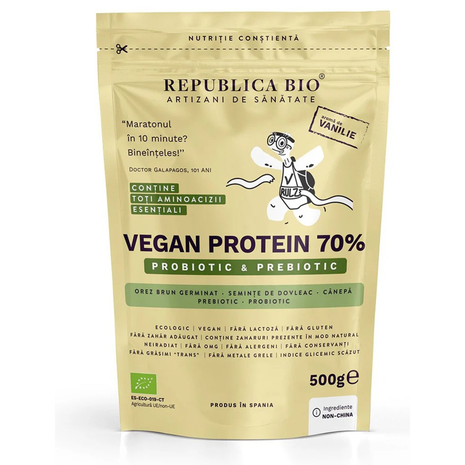 Vegan Protein bio 70% Probiotic si Prebiotic gust de vanilie, eco - 500 g