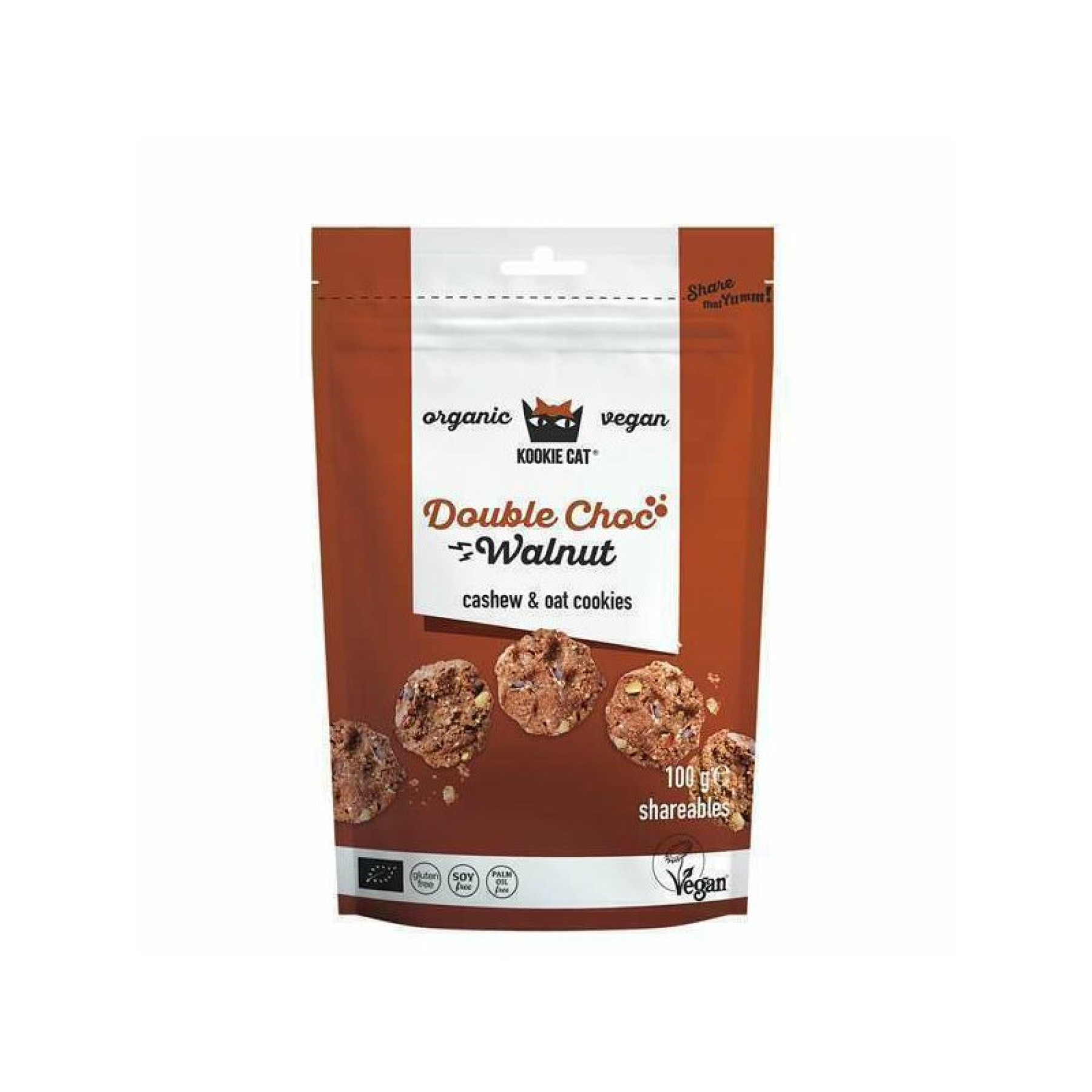 Cookie cu ciocolata si nuci fara gluten, 100g, bio Kookie Cat PRET REDUS