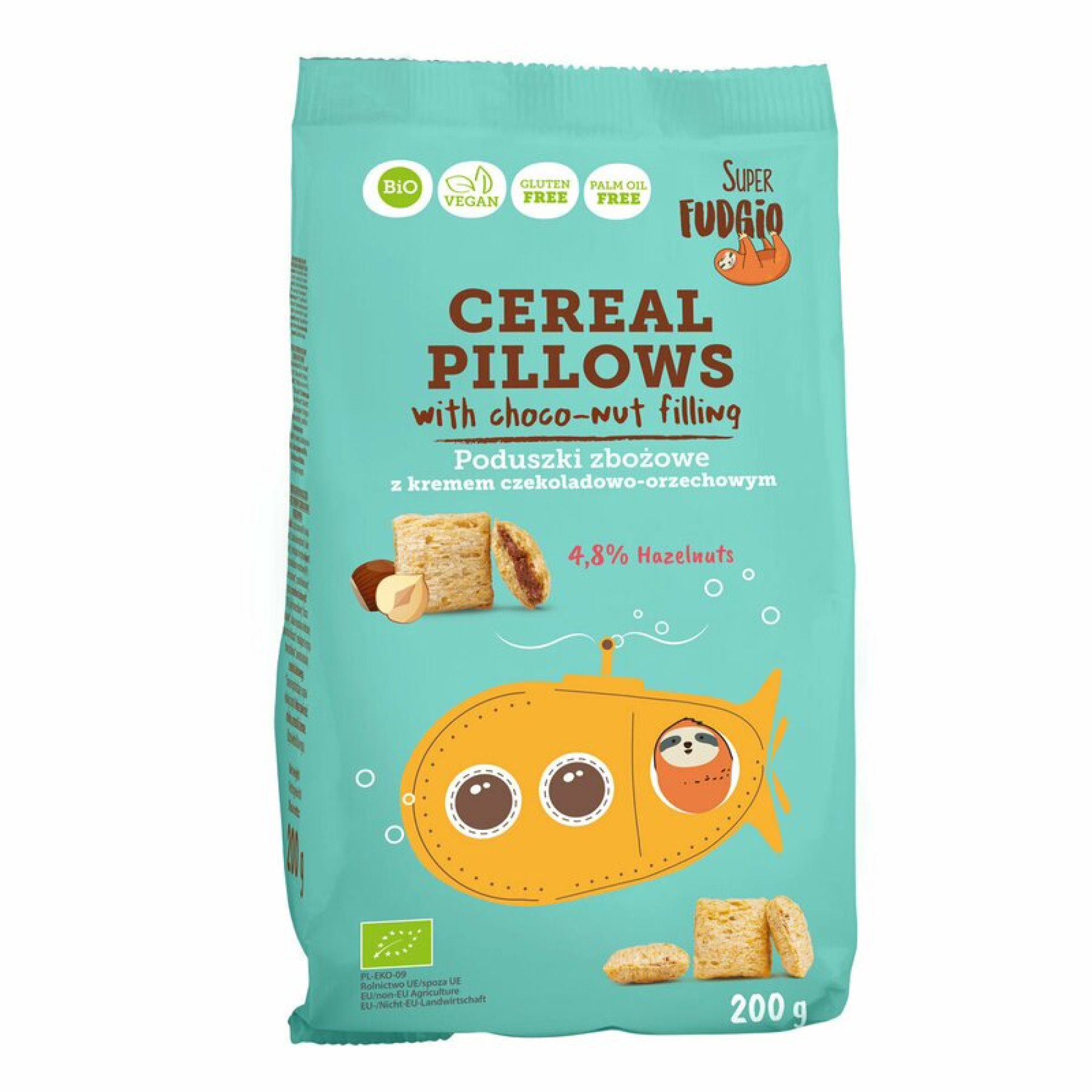Cereale umplute cu ciocolata si alune de padure bio 200g Super Fudgio