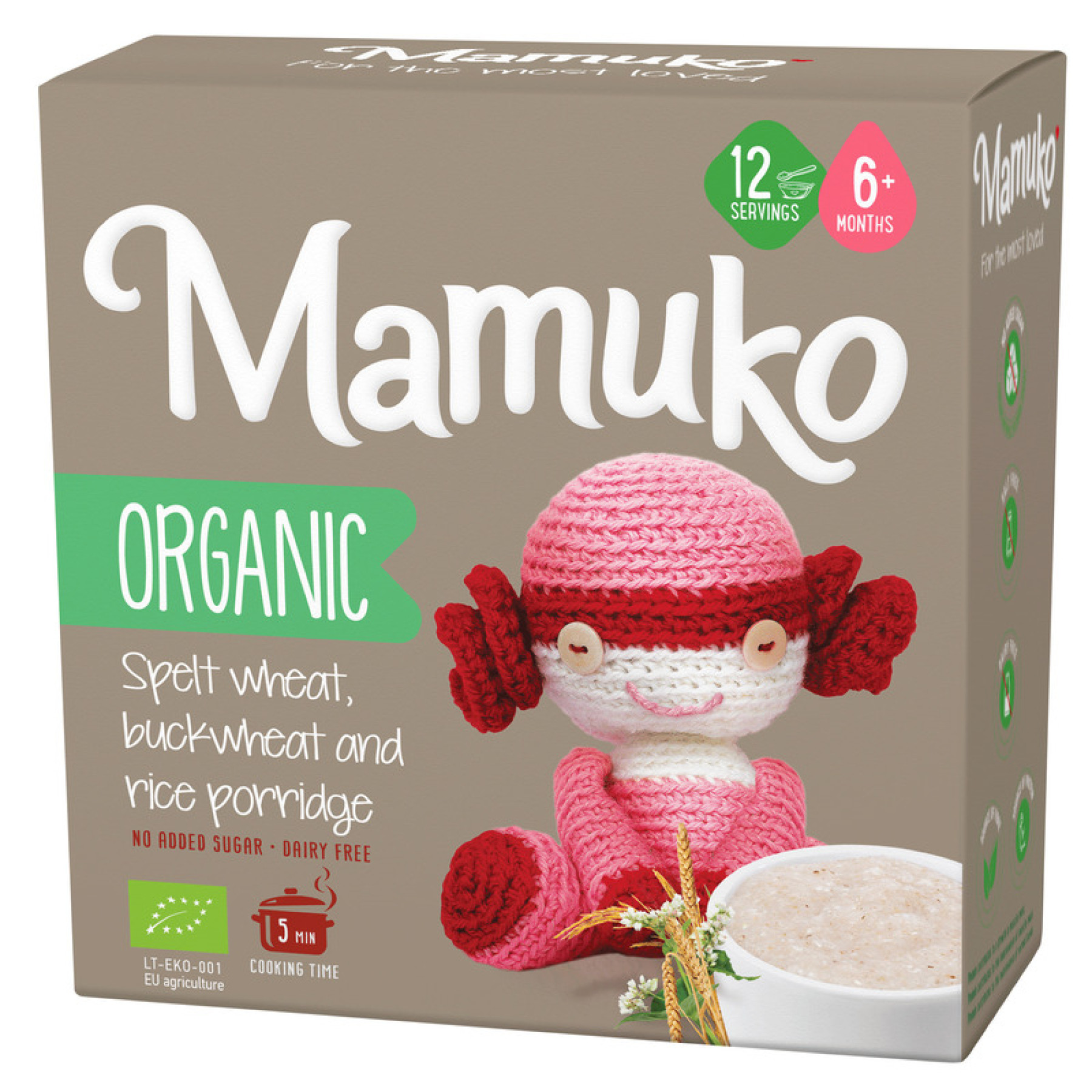 Porridge din 3 cereale spelta, hrisca si orez bio 6+ luni 200g Mamuko