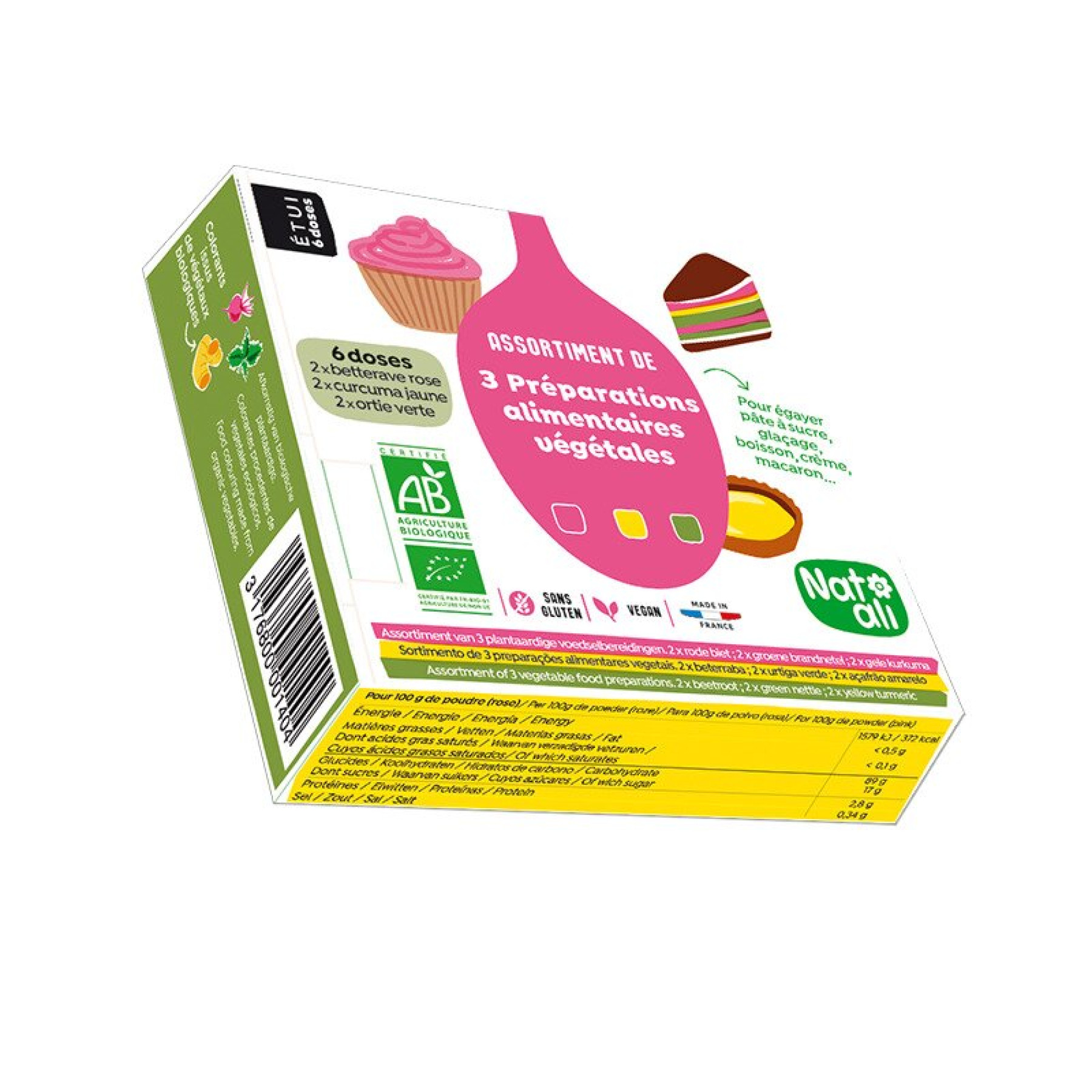 Set colorant alimentar - roz, verde, galben bio 6 buc x 5g 30g Nat-ali