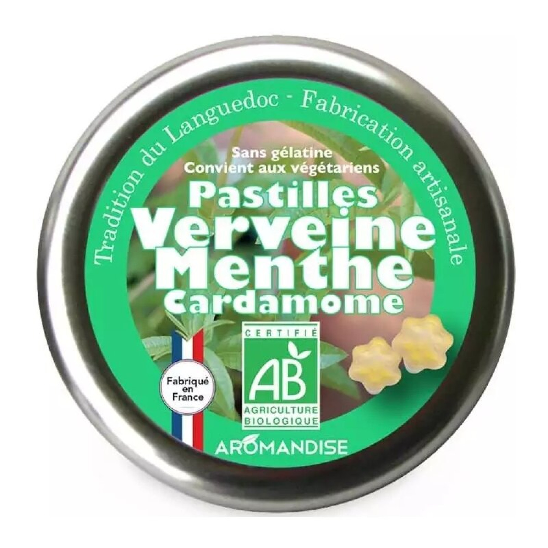 Bomboane artizanale cu verbina, menta si cardamon bio 45g Aromandise