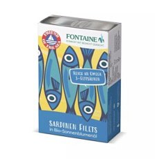 Fileuri de sardine fără oase, cu piele, in ulei bio de floarea soarelui, 120g