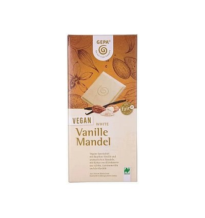 Ciocolata alba bio vegan cu vanilie si migdale, 100 g