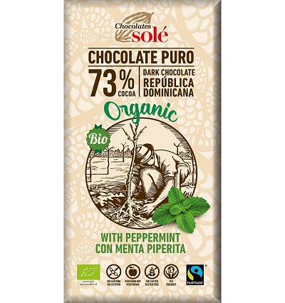 Ciocolata neagra cu menta bio si fairtrade 73% cacao, 100g chocolates