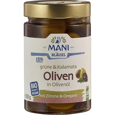 Masline verzi si kalamata in ulei cu lamaie si oregano - 280 g