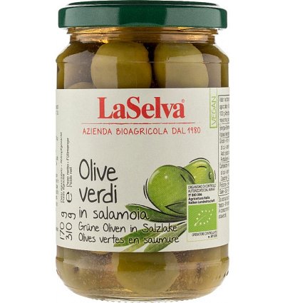 Masline verzi bio cu samburi in saramura - 310 g