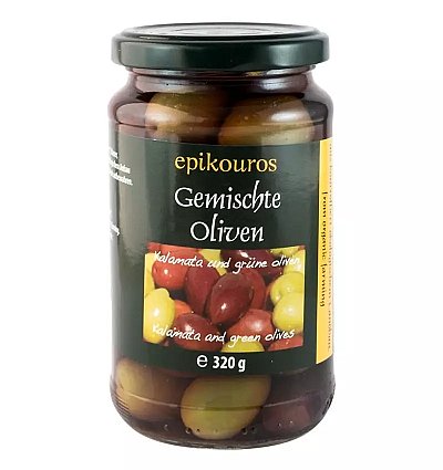 Masline mixte cu samburi in saramura, BIO, 320 g