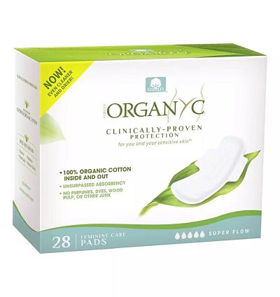 BIO Absorbante din bumbac organic pt flux menstrual abundent, 4*7 buc