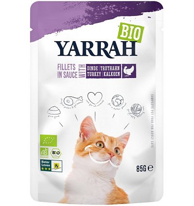 Hrana umeda bio pentru pisici, file cu carne de curcan in sos, 85g