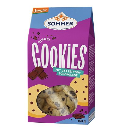 Biscuiti bio din grau spelta cu ciocolata neagra, demeter, 150g