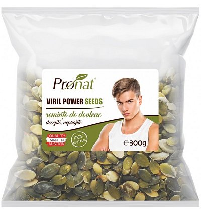 Viril power seeds seminte de dovleac decojite, natur, 300g