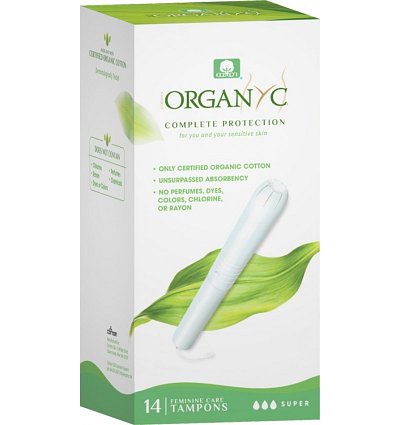 Tampoane super din bumbac organic, cu aplicator 14 buc