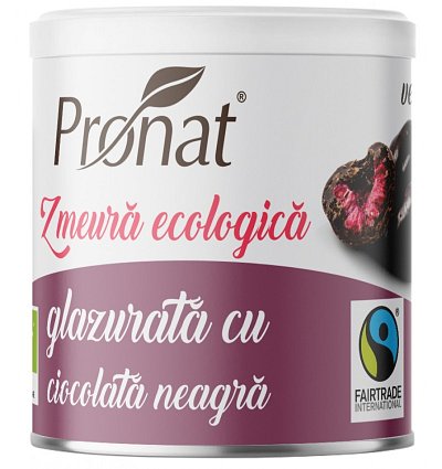 Zmeura glazurata cu ciocolata neagra bio, 100g