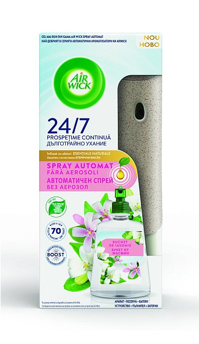 Odorizant de camera kit spray automat fara aerosoli Air Wick, Buchet de Iasomie, 228ml
