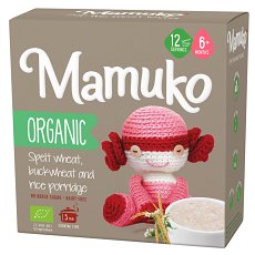 Porridge din 3 cereale spelta, hrisca si orez bio 6+ luni 200g Mamuko