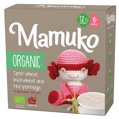 Porridge din 3 cereale spelta, hrisca si orez bio 6+ luni 200g Mamuko